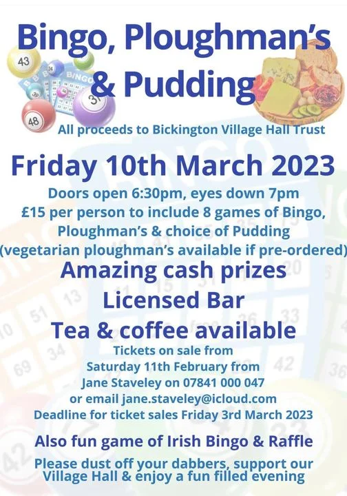 Bingo, Ploughmans and Pudding – Friday, 10 March 2023