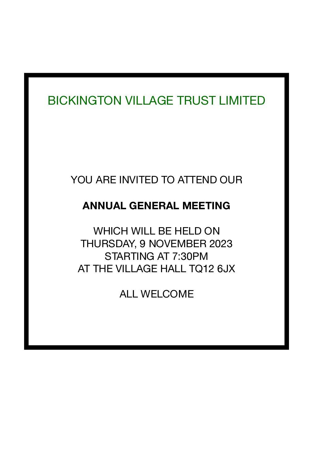 Bickington Village Hall Annual General Meeting